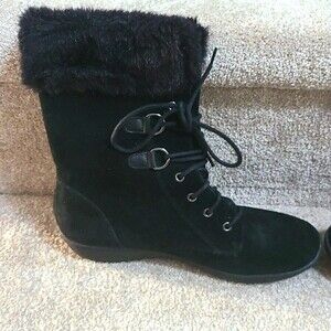 Aerosoles Women's Black Suede Winter Boots with Faux Fur Size 8.5
